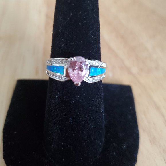 Jewelry - SS 925 Blue Lab Opal & Pink Pear Cut CZ